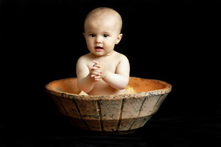 Baby Posing In Large Flower Pot