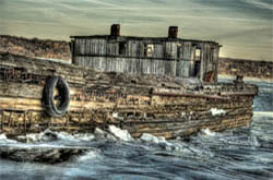 Wooden boat on the Hudson River, New York state, USA after HDR