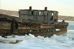 Wooden boat on the Hudson River, New York state, USA before HDR