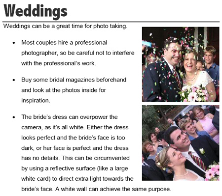 An excerpt of the wedding section of Digital Photography Secrets