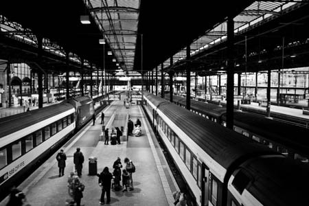 Scenic picture of a train station taken in Black & White